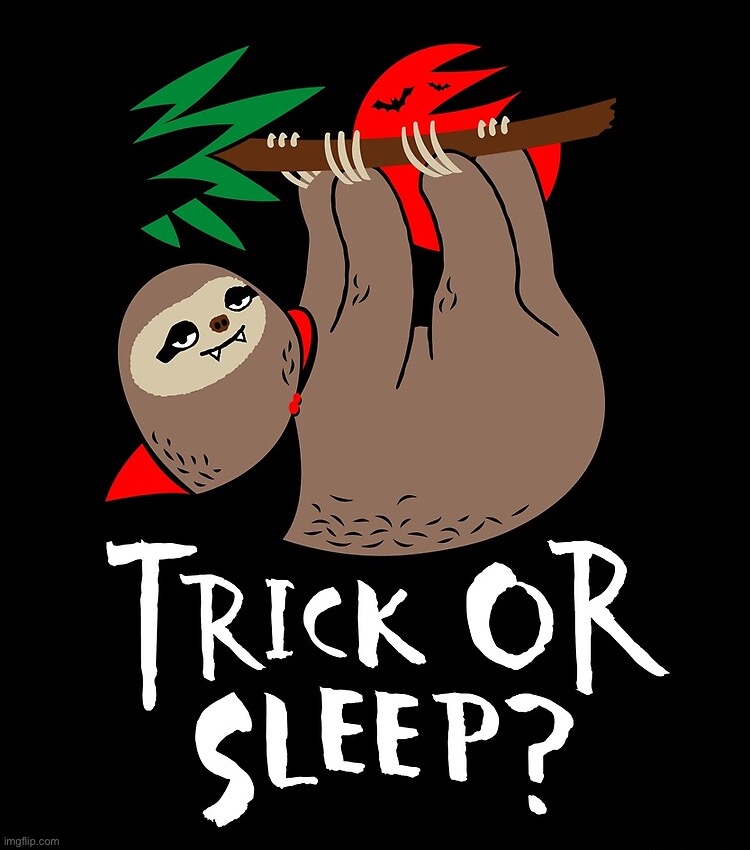 Vampire sloth Trick or sleep | image tagged in vampire sloth trick or sleep | made w/ Imgflip meme maker