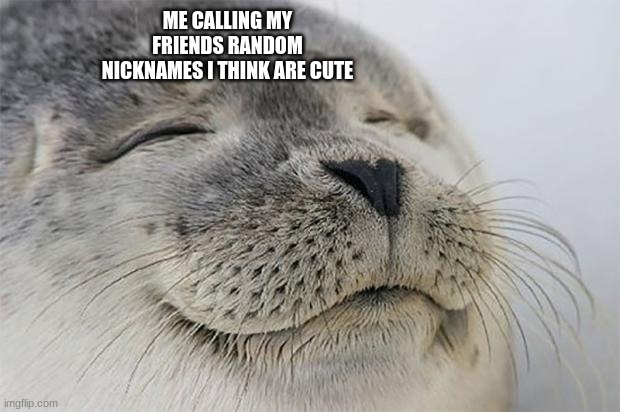 UwU | ME CALLING MY FRIENDS RANDOM NICKNAMES I THINK ARE CUTE | image tagged in memes,satisfied seal,wholesome,friends,nickname | made w/ Imgflip meme maker