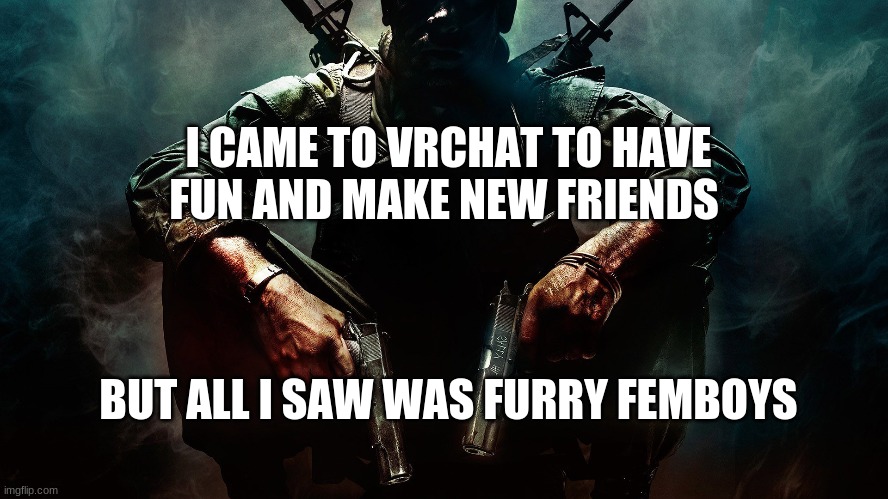 i hate vrchat | I CAME TO VRCHAT TO HAVE FUN AND MAKE NEW FRIENDS; BUT ALL I SAW WAS FURRY FEMBOYS | image tagged in funny memes | made w/ Imgflip meme maker