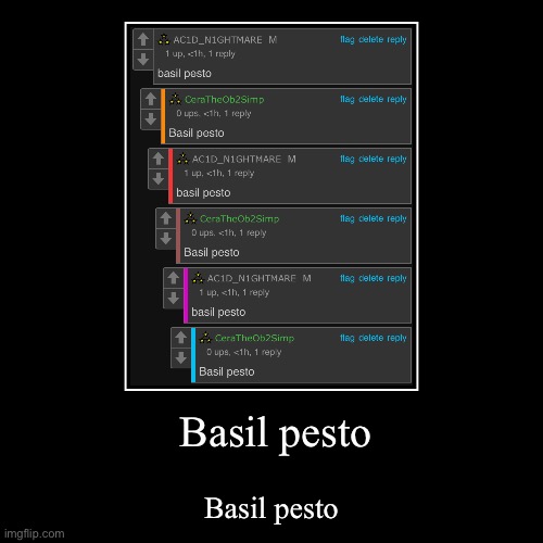 Basil pesto | image tagged in basil pesto | made w/ Imgflip demotivational maker