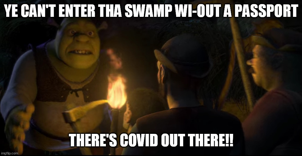 YE CAN'T ENTER THA SWAMP WI-OUT A PASSPORT; THERE'S COVID OUT THERE!! | image tagged in memes | made w/ Imgflip meme maker