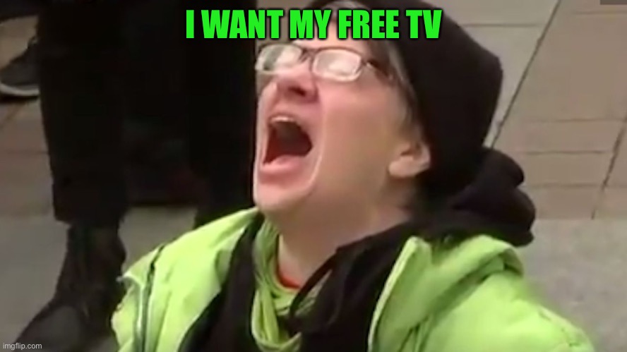 Screaming Liberal  | I WANT MY FREE TV | image tagged in screaming liberal | made w/ Imgflip meme maker