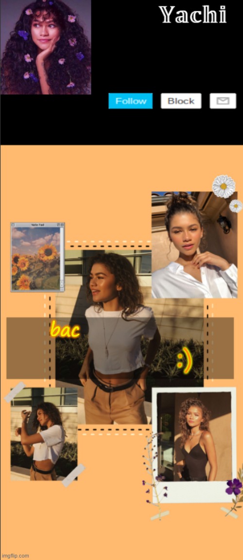 Yachi's zendaya temp | bac; :) | image tagged in yachi's zendaya temp | made w/ Imgflip meme maker