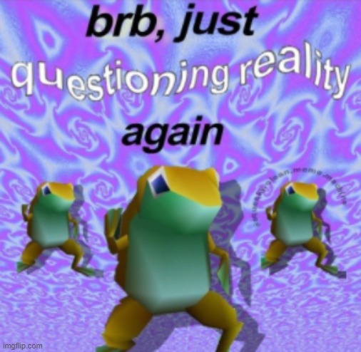 brb just questioning reality again | image tagged in brb just questioning reality again | made w/ Imgflip meme maker