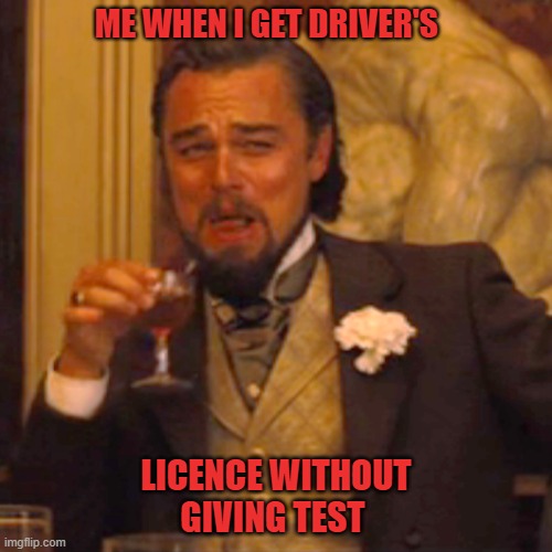 smartness | ME WHEN I GET DRIVER'S; LICENCE WITHOUT GIVING TEST | image tagged in memes,laughing leo,instagram,funny memes,lol so funny,very funny | made w/ Imgflip meme maker