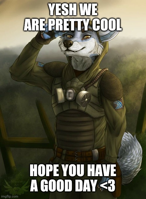 Furry Salute | YESH WE ARE PRETTY COOL HOPE YOU HAVE A GOOD DAY <3 | image tagged in furry salute | made w/ Imgflip meme maker