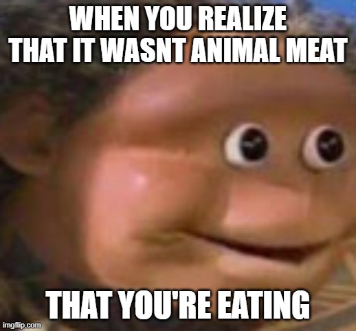 Oopsie | WHEN YOU REALIZE THAT IT WASNT ANIMAL MEAT; THAT YOU'RE EATING | image tagged in oopsie | made w/ Imgflip meme maker