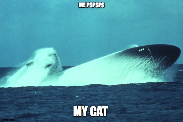 Submarine | ME PSPSPS; MY CAT | image tagged in submarine,cats | made w/ Imgflip meme maker