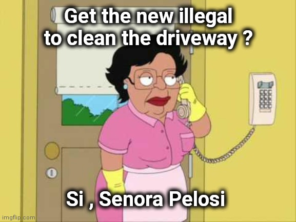 Consuela Meme | Get the new illegal to clean the driveway ? Si , Senora Pelosi | image tagged in memes,consuela | made w/ Imgflip meme maker