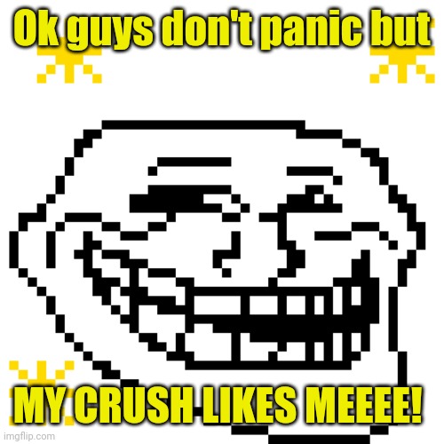 MY meme template | Ok guys don't panic but; MY CRUSH LIKES MEEEE! | image tagged in my meme template | made w/ Imgflip meme maker