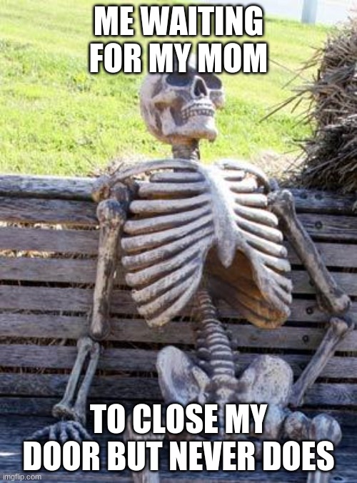 mamma |  ME WAITING FOR MY MOM; TO CLOSE MY DOOR BUT NEVER DOES | image tagged in memes,waiting skeleton | made w/ Imgflip meme maker