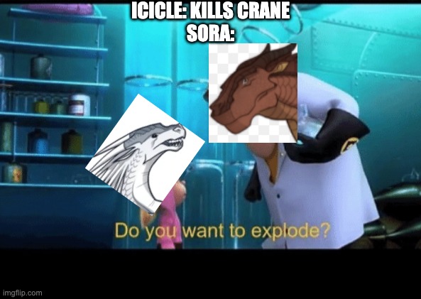 Do you want to explode? | ICICLE: KILLS CRANE
SORA: | image tagged in do you want to explode | made w/ Imgflip meme maker