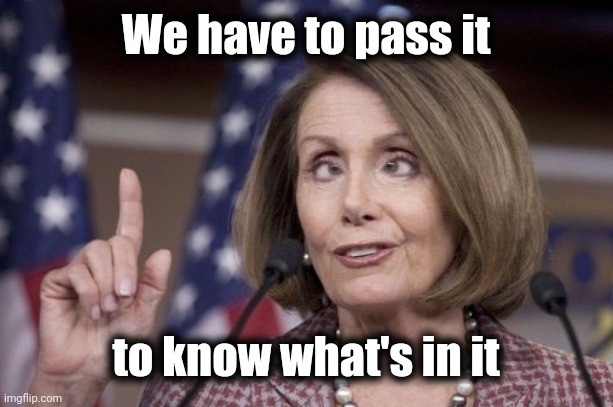 Nancy pelosi | We have to pass it to know what's in it | image tagged in nancy pelosi | made w/ Imgflip meme maker