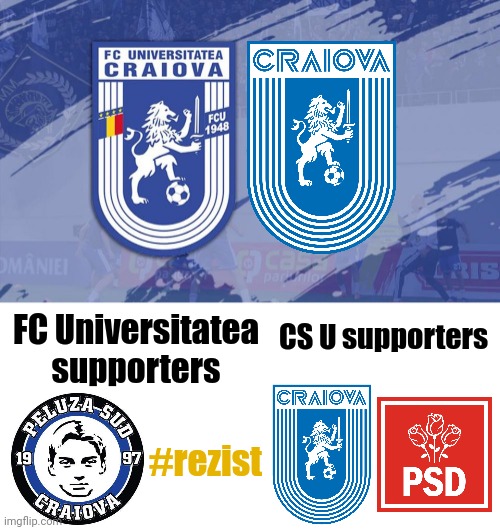 FC Universitatea 1948 - CSU 2013, Sunday at 19:00 GMT | CS U supporters; FC Universitatea supporters; #rezist | image tagged in craiova,fcu,csu,fotbal,liga 1,memes | made w/ Imgflip meme maker