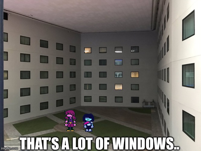 "Courtyard of Windows" [Backrooms: Level 188] | THAT’S A LOT OF WINDOWS.. | image tagged in courtyard of windows backrooms level 188 | made w/ Imgflip meme maker