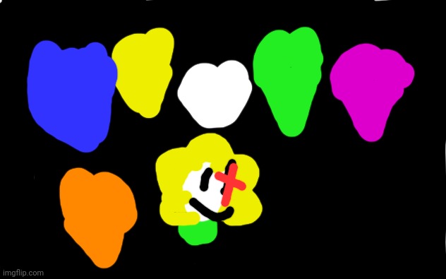 flowey using the 6 souls | image tagged in white screen | made w/ Imgflip meme maker