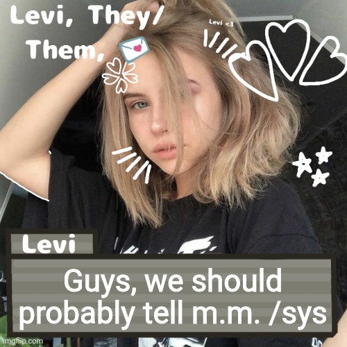 Levi | Guys, we should probably tell m.m. /sys | image tagged in levi | made w/ Imgflip meme maker