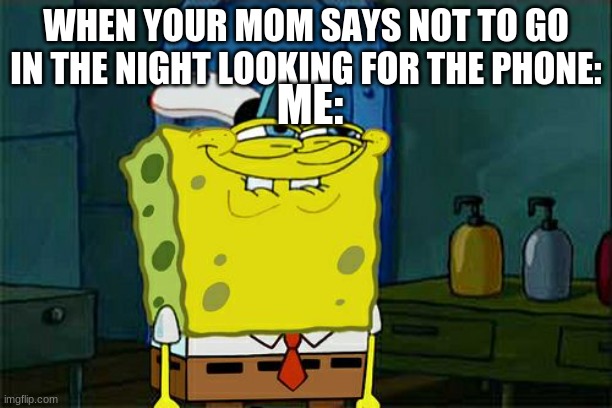 memenade please post this or comment! |  WHEN YOUR MOM SAYS NOT TO GO IN THE NIGHT LOOKING FOR THE PHONE:; ME: | image tagged in memes,don't you squidward | made w/ Imgflip meme maker