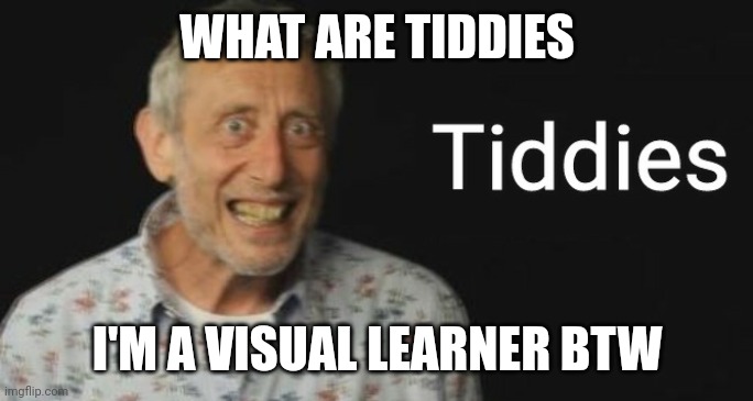 Tiddies | WHAT ARE TIDDIES; I'M A VISUAL LEARNER BTW | image tagged in tiddies | made w/ Imgflip meme maker