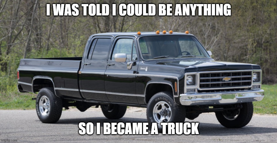 I WAS TOLD I COULD BE ANYTHING; SO I BECAME A TRUCK | made w/ Imgflip meme maker