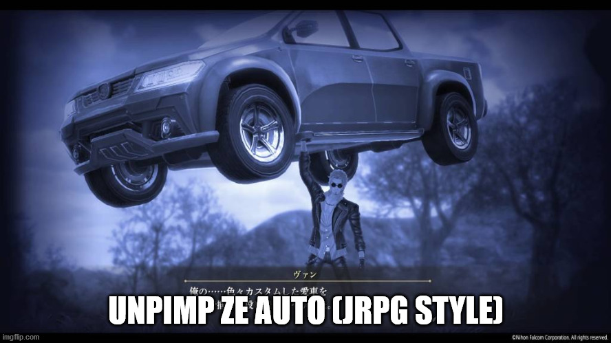 New Collaboration between Volkswagen and Nihon Falcom | UNPIMP ZE AUTO (JRPG STYLE) | image tagged in kuro no kiseki | made w/ Imgflip meme maker