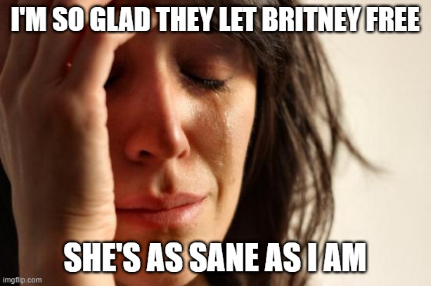 Crazy like a loon | I'M SO GLAD THEY LET BRITNEY FREE; SHE'S AS SANE AS I AM | image tagged in memes,first world problems,britney,nude,psycho | made w/ Imgflip meme maker