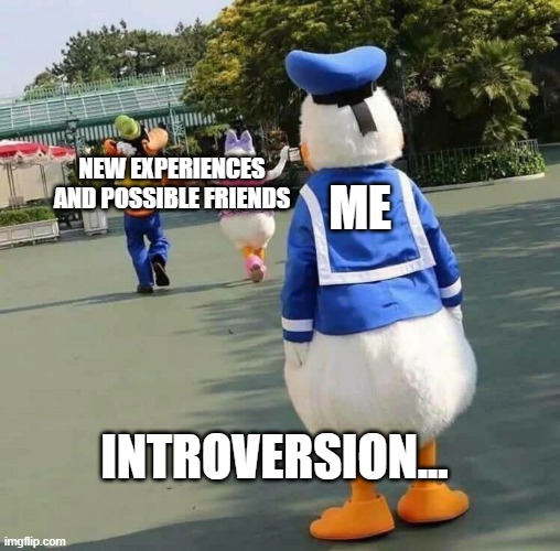 Problems facing our introverts today. Can anyone testify??? | ME; NEW EXPERIENCES AND POSSIBLE FRIENDS; INTROVERSION... | image tagged in alone | made w/ Imgflip meme maker
