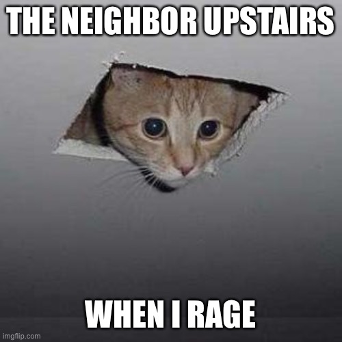 the neighbor upstairs | THE NEIGHBOR UPSTAIRS; WHEN I RAGE | image tagged in memes,ceiling cat | made w/ Imgflip meme maker