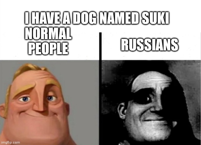 Teacher's Copy | I HAVE A DOG NAMED SUKI; NORMAL PEOPLE; RUSSIANS | image tagged in teacher's copy | made w/ Imgflip meme maker