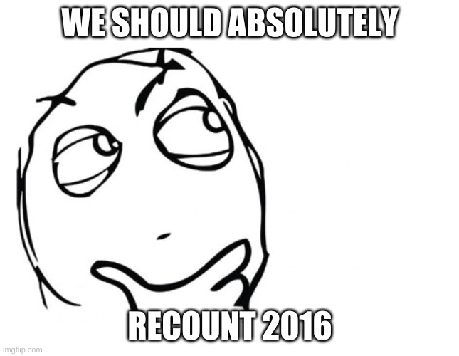 hmmm | WE SHOULD ABSOLUTELY RECOUNT 2016 | image tagged in hmmm | made w/ Imgflip meme maker