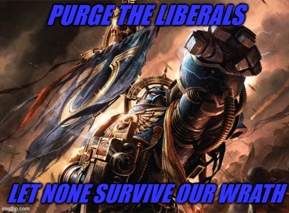 Ultramarine | PURGE THE LIBERALS LET NONE SURVIVE OUR WRATH | image tagged in ultramarine | made w/ Imgflip meme maker