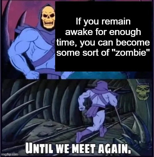 Until we meet again. | If you remain awake for enough time, you can become some sort of ''zombie'' | image tagged in until we meet again | made w/ Imgflip meme maker