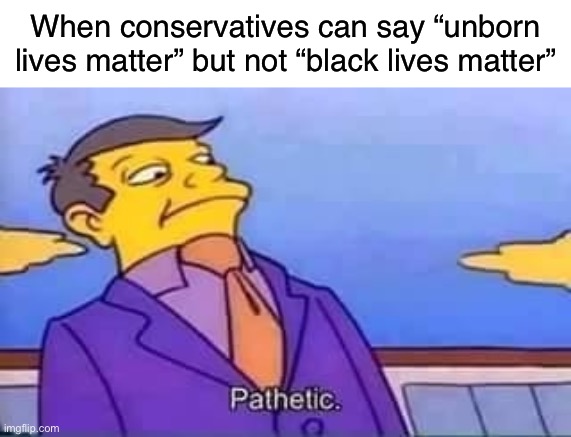 Disgraceful! | When conservatives can say “unborn lives matter” but not “black lives matter” | image tagged in skinner pathetic,abortion,reproductive rights,black lives matter,conservative logic,conservatives | made w/ Imgflip meme maker