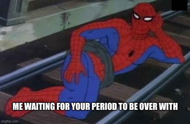 Sexy Railroad Spiderman | ME WAITING FOR YOUR PERIOD TO BE OVER WITH | image tagged in memes,sexy railroad spiderman,spiderman | made w/ Imgflip meme maker