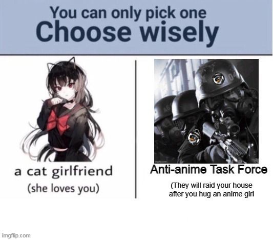 Choose wisely or A.T.F. raid your house | image tagged in choose wisely,atf,anti anime,memes | made w/ Imgflip meme maker