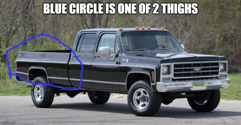 chevy squarebody | BLUE CIRCLE IS ONE OF 2 THIGHS | image tagged in chevy squarebody | made w/ Imgflip meme maker