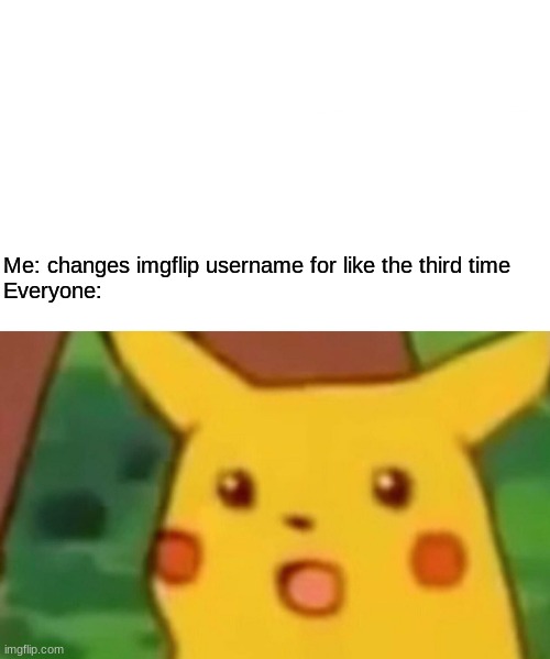 It is like, wtf, stick with it | Me: changes imgflip username for like the third time
Everyone: | image tagged in memes,surprised pikachu | made w/ Imgflip meme maker