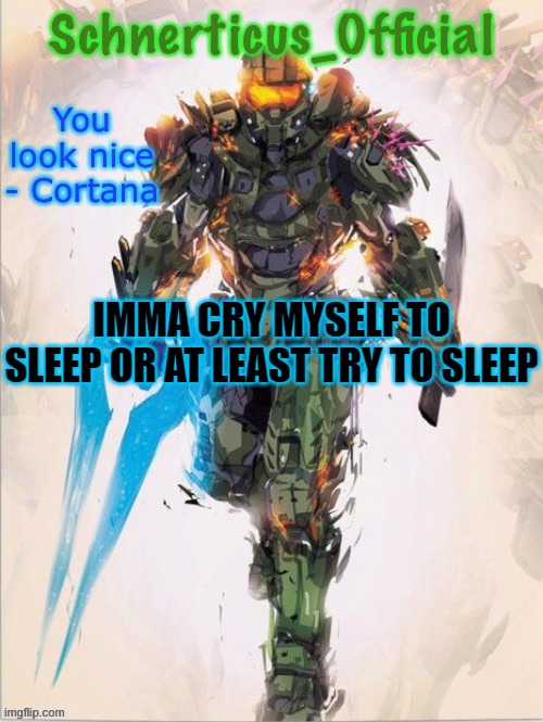 reason why will be in comments... well it's more of a insight | IMMA CRY MYSELF TO SLEEP OR AT LEAST TRY TO SLEEP | image tagged in master chief temp for schnerticus | made w/ Imgflip meme maker