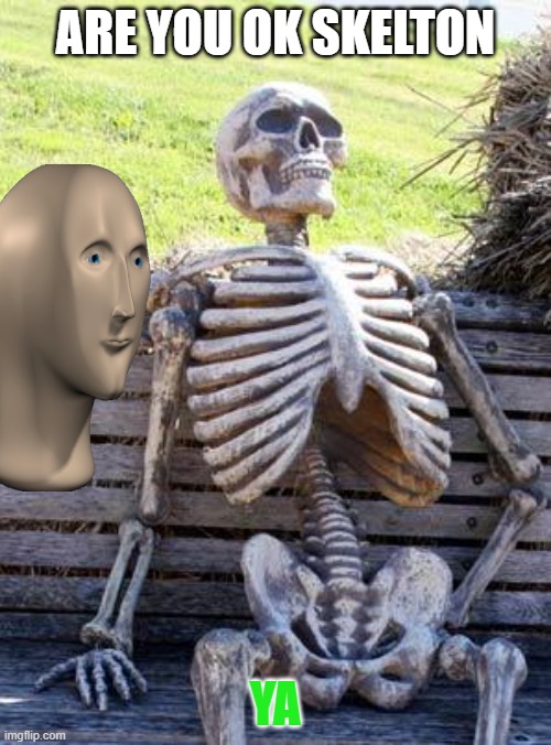 sad skeleton | ARE YOU OK SKELTON; YA | image tagged in waiting skeleton,meme man | made w/ Imgflip meme maker
