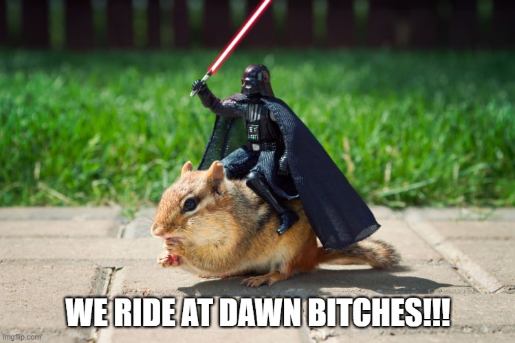 Attack! | WE RIDE AT DAWN BITCHES!!! | image tagged in darth vader,star wars | made w/ Imgflip meme maker
