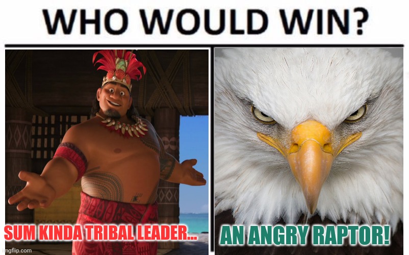 Chiefs @ Eagles: let's go! | SUM KINDA TRIBAL LEADER... AN ANGRY RAPTOR! | image tagged in memes,who would win,kansas city chiefs,philadelphia eagles,nfl football,lets get ready to rumble | made w/ Imgflip meme maker