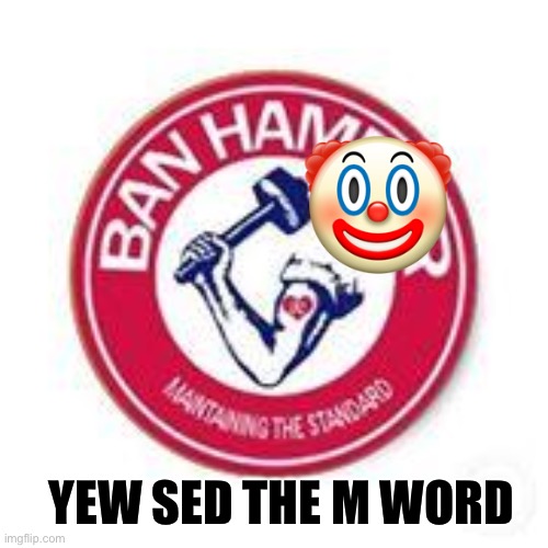ban hammer | ? YEW SED THE M WORD | image tagged in ban hammer | made w/ Imgflip meme maker