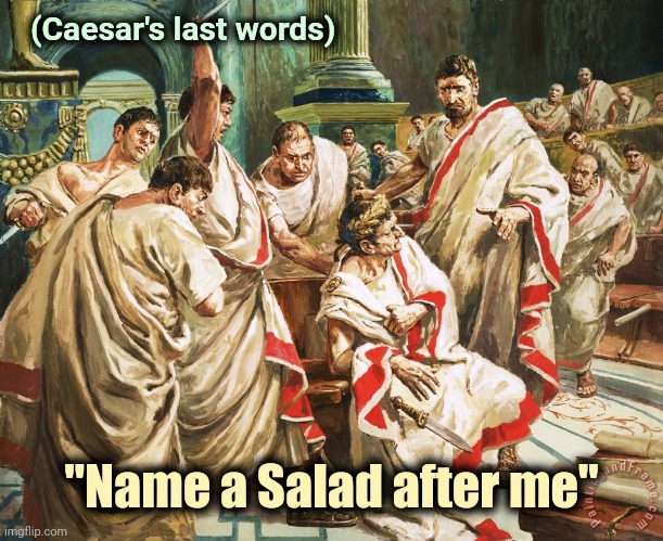 Julius Caesar Meme | (Caesar's last words) "Name a Salad after me" | image tagged in julius caesar meme | made w/ Imgflip meme maker