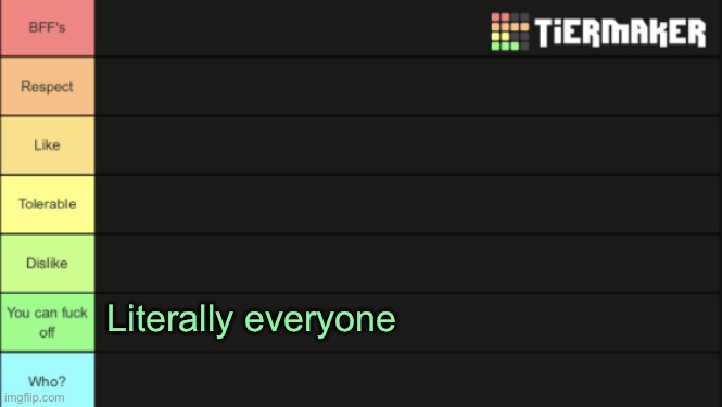 This is a joke | Literally everyone | image tagged in tierlist for ranking users | made w/ Imgflip meme maker