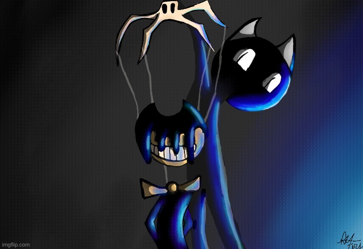 cartoon cat and bendy | image tagged in why are you reading this | made w/ Imgflip meme maker