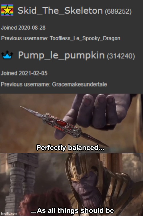 2 best friends as the Spooky Kids for Spooky Month | image tagged in thanos perfectly balanced as all things should be | made w/ Imgflip meme maker