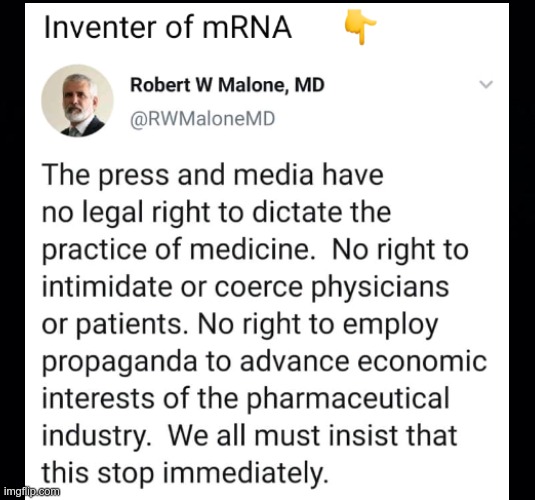 Dr. Robert Malone, inventor of mRNA technology says: | image tagged in black background,mrna,propaganda,big pharma | made w/ Imgflip meme maker