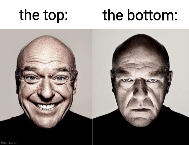 Hank Breaking Bad | the top: the bottom: | image tagged in hank breaking bad | made w/ Imgflip meme maker
