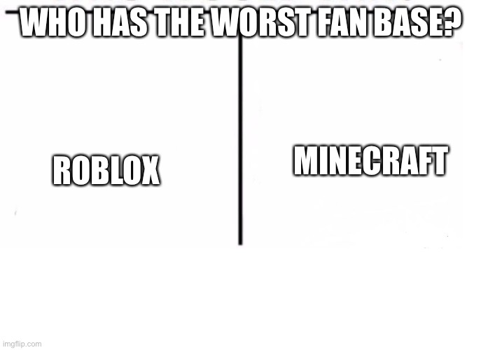 comparison table | WHO HAS THE WORST FAN BASE? ROBLOX; MINECRAFT | image tagged in comparison table | made w/ Imgflip meme maker