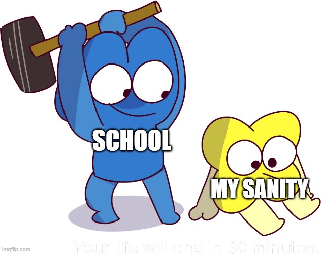 h | SCHOOL; MY SANITY | image tagged in your life will end in 30 minutes | made w/ Imgflip meme maker